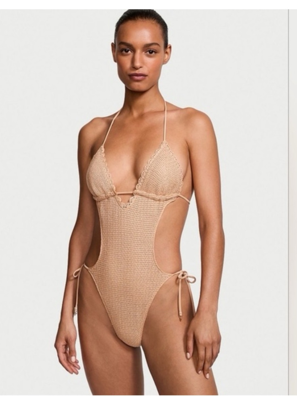Victoria's Secret Crochet Monokini One Piece Swimsuit in Toasted Sugar
